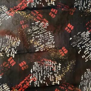 Denim sewing fabric with cat rat story script design. 86”L X 58”W. 100% cotton